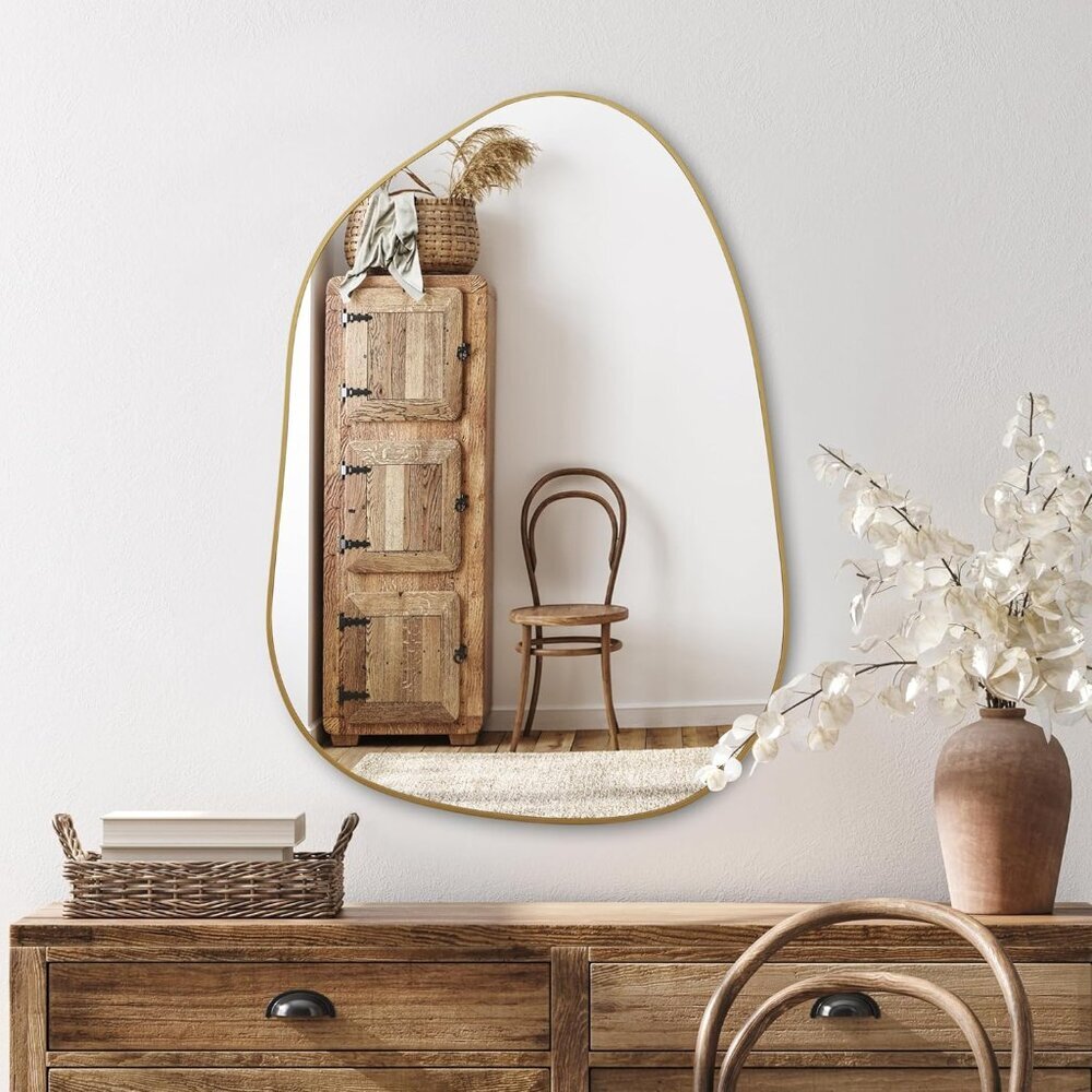 Irregular Wall Mirror Asymmetrical Mirror, 27''x19'' Gold Mirror for Bathroom Be